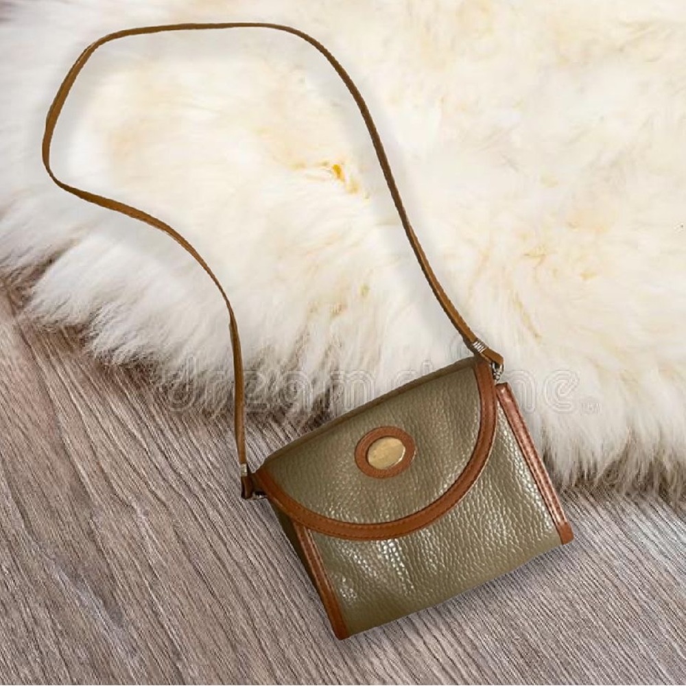 Vintage Nikki Nonno Greenish Gray & Brown Clutch Coin Purse Crossbody - Picture 2 of 11